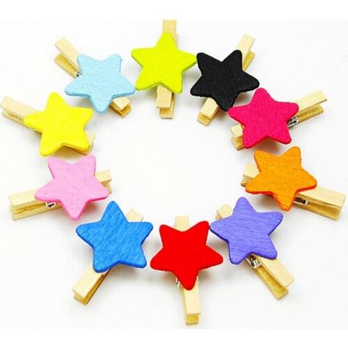 10pcs 35x7mm DIY Pentagram Flower Wood Clothes Pegs Clothespin Clips Office Party Decoration Accessories Photo Hanging Pegs