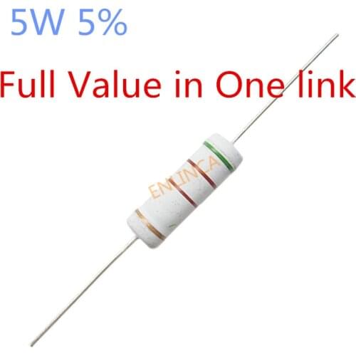 10pcs Carbon Film Resistor 5W 5% 1k 2.2k 180k 200k 2K 2.4K 2.7K 3.3K 3.6K 3.9K 4.3K 4.7K ohm 2K4 2K7 3K3 3K6 3K9 4K3 4K7 5K1 5W