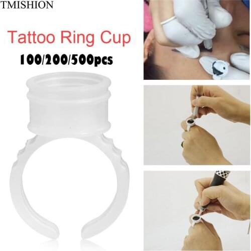 100/200/500pcs Clear Eyebrow Lip Tattoo Ink Rings Cups M Disposable Permanent Makeup Pigments Holder Container Body Art Supplies