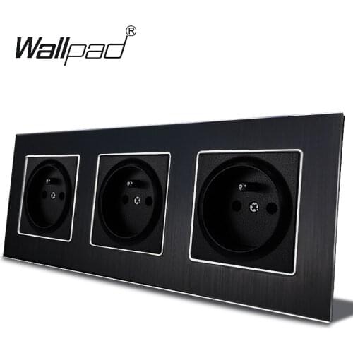 3 Way French Socket Wallpad 110V-240V AC Metal Aluminum Frame 16A 234*86mm Triple French Outlet Wall Plate with Claws Back