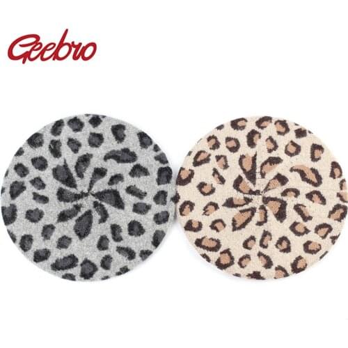 Geebro Women Fashion Leopard Beret Hat Winter Warm Cashmere French Artist Berets Girls Ladies Wool Soft Thick Knitted Cap