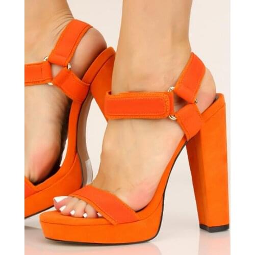 Carpaton Hot Selling Orange Suede High Heel Sandals Summer Open Toe Platform Thick Heels Woman Shoes Buckle Strap Dress Heels