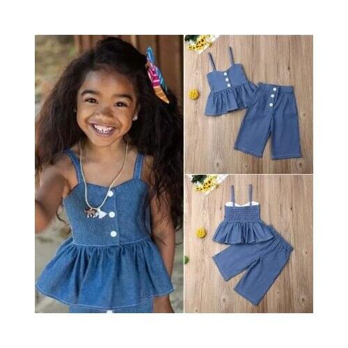 Explosion models new children 2-6 years old cute girls baby cowboy strap girl princess comfortable denim suit