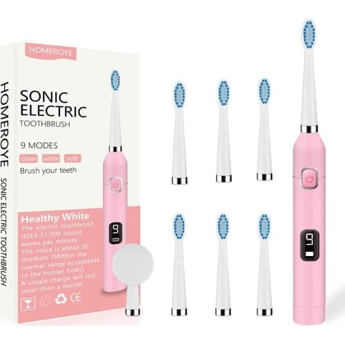 Electric Toothbrushes for Adults, 9 Brushing Modes with Smart Timer, with 6 Dupont Brush Heads & 1 Face Washing Brush 2-in-1