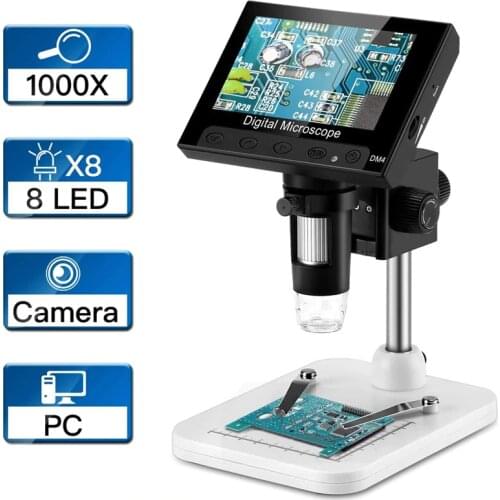 4.3"LCD Display USB Digital Electronic Microscope Endoscope Record 1000X 2 Megapixels with 8 LED Stand for Repair Soldering