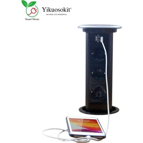 European EU Socket USB Plug Ports Black Tabletop Hidden Power Sockets Electrical Pop Up Desktop Outlets CE Rohs