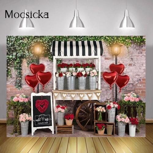 Valentines Day Portrait Photography Backdrop Flowers Shop Wild Rose Photo Shoot Brick Wall Love Floral Wedding Photocall Boda