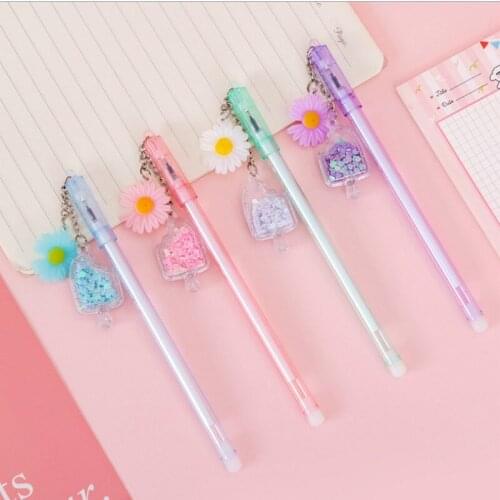1piece 0.5mm Black ink gel pen Daisy Flower Pendant school writing office supplies Station DIY write Blue Pink Green Sequin 21CM