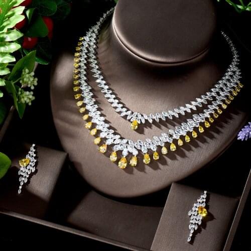 HIBRIDE Trendy Water Drop Statement Jewelry Set for Women Nigeria 2pcs Wedding Full Cubic Zircon Dubai Bridal jewelry N-1276