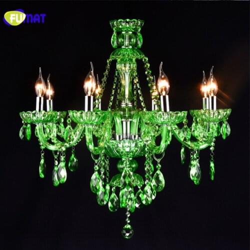 FUMAT Crystal Candle Chandelier LED Green Crystal Suspension Lamp Cafe Bar Restaurant Hall Diffuse Light Fixtures Living Room