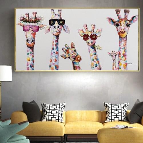 Cartoon Giraffes Family Canvas Painting Print Wall Art Pictures for Kids Room Home Decor No Frame Cuadros Para El Hogar