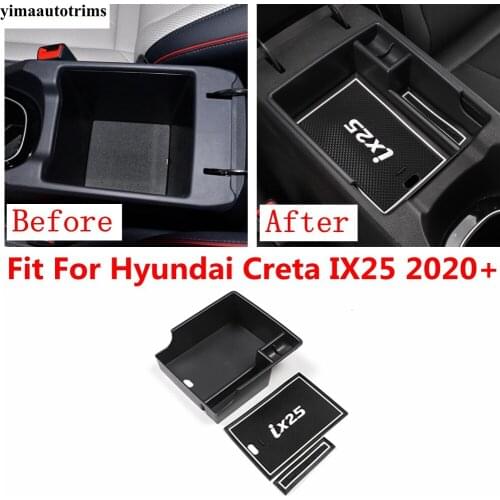 For Hyundai Creta IX25 2020 2021 Car Armrest Storage Box Central Control Container Cover Trim Black Plastic Interior Accessories