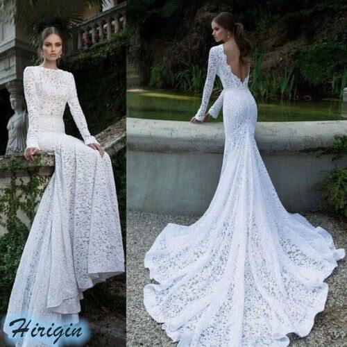 Summer Formal Dresses HOT Women Summer White Long Sleeve O-Neck Backless Long Formal Lace Dress Size S-M