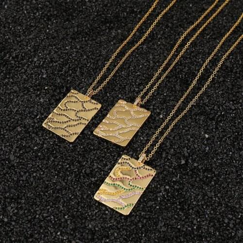 Minar Plain 3 Styles Brass Thin Chain Rectangle Metal Pendant Necklace for Women Girls Sparkly CZ Necklace Trendy Jewelry