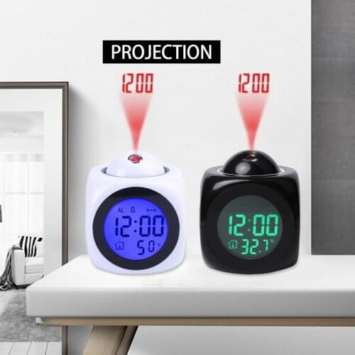 Multi-function Digital Alarm Clock LCD Projection Temperature Display Snooze Alarm Clock Wake Up Desk Clock Voice Talking Clock