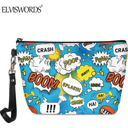 ELVISWORDS Fashion PU Leather Cosmetic Bags for Women 2020 New Funny Comics Print Lady Makeup Bag Casual Pouch Case neceser