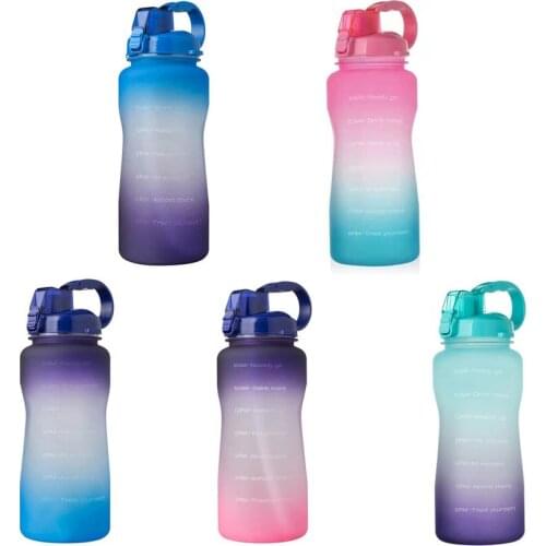 2000/3800ML Large Capacity Motivational Water Bottle With Time Marker Straw Bouncing Lid Leakproof Water Jug For Outdoor Sports