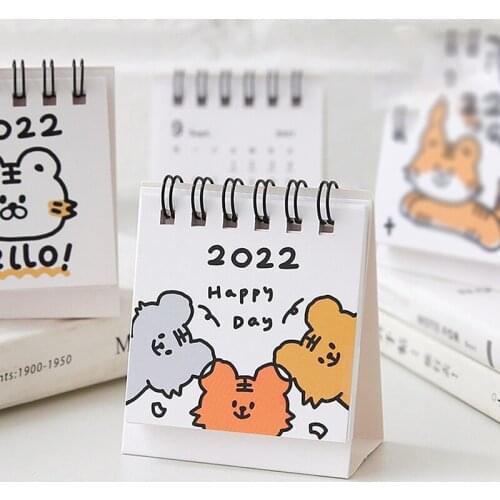 2022 new Desktop Calendar English Coil Daily Monthly Planner Schedule Yearly Agenda Organizer Home Office Kawaii Cartoon tiger