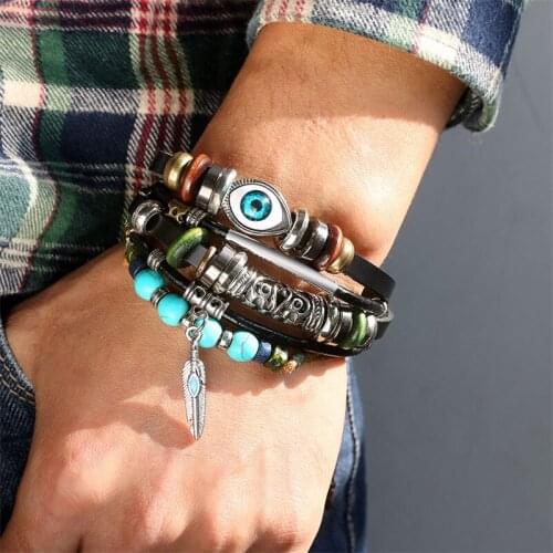Lucky Vintage Eyes Charm Leather Bracelet Men Wristband Jewelry Multi-Variety Easy-Hook Charm Women Bracelets Cuir Bijoux Homme