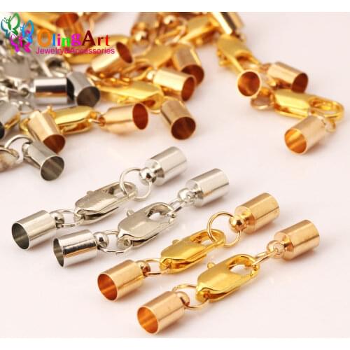 OlingArt 35mm 12pcs/lot plating KC gold/ Rhodium round leather cord crimps end clasp terminating Fastener DIY jewelry making