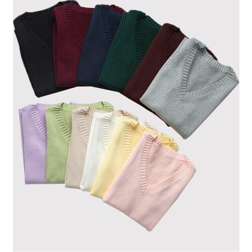 Teenager School Girl Uniform Sleeveless Sweaters Women Vest Students Girls V Neck Knitted Pullover Female Waistcoat Ladies Tops