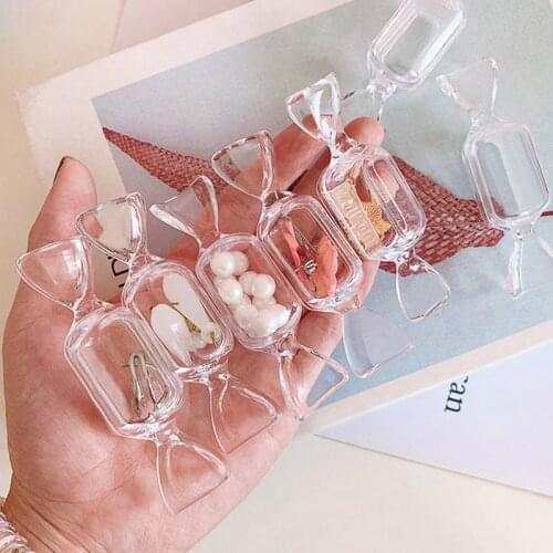 Portable Cute Teen Girls Candy Shape Transparent MakeUp Storage Box Mini Earrings Jewelry Bag Travel Storage Container Organizer