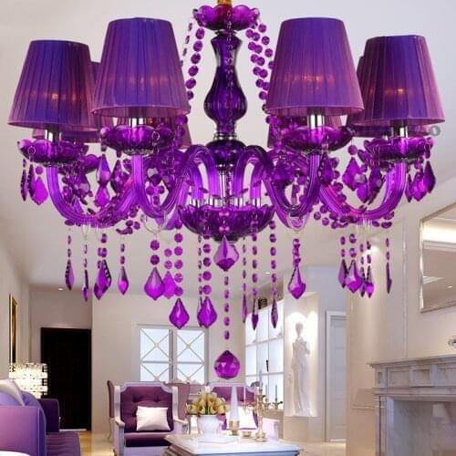 Purple chandelier Lighting for Living room Bedroom Kitchen Island K9 cristal chandelier with lampshade mid century decor hanging