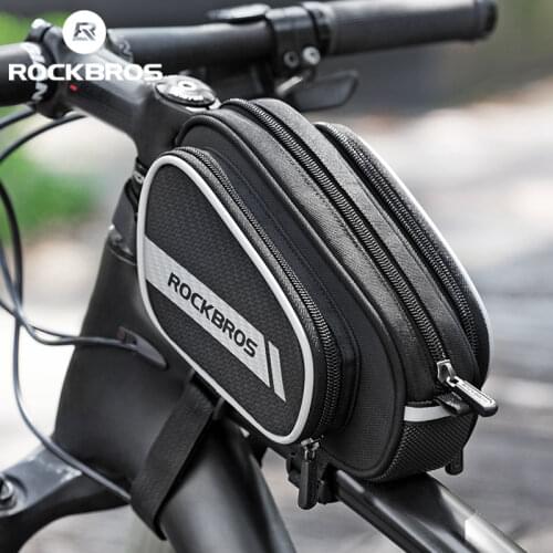 ROCKBROS Bike Top Tube Bag Reflective Strip Scalable Big Capacity MTB Bicycle Saddle Bag Bike Front Bag 1.8L Bike Accessories