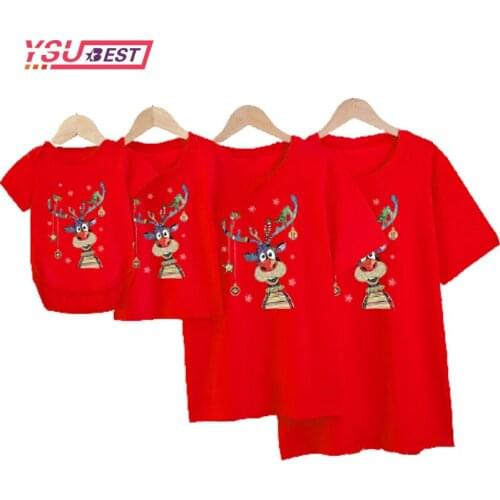 Christmas Family Matching T Shirt Mommy and Son Look Fashion Deer Mama Boys Clothes Fashion T Shirt Baby Rompers Kids Outfits