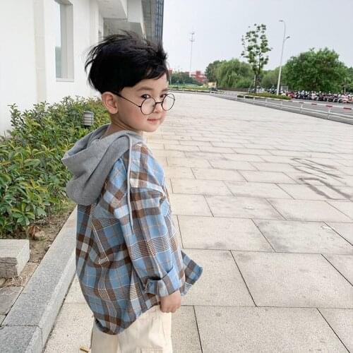 2021 Spring Boys Plaid Shirts Girls Autumn New Big Kids Korean Style Hooded Jacket Boy Sweater Children Clothes