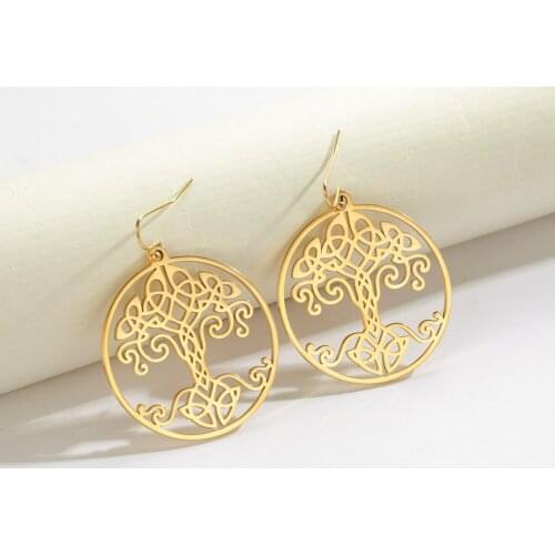 COOLTIME Gold Silver Color Stainless Steel Drop Earring Tree Of Life Fashion Earrings For Women Drop Mesh Earrings Jewelry