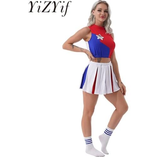 School Girl Ladies Cheerleading Costume Cheerleader Fancy Dress Uniform Role Play Outfits Sexy Halloween Femme Party Clubwear
