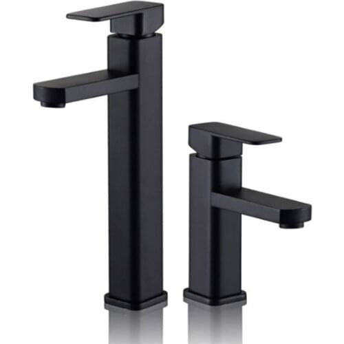 Bathroom Black Paint Square Basin Faucet Single Handle Washbasin Stainless Steel Hot Cold Water Deck Mounted Mixer Tap