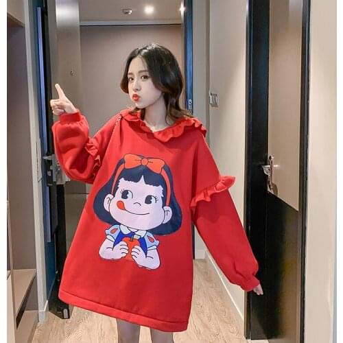 Pregnant Sweatshirt Funny Cartoon Maternity Hoodies Autumn Winter Warm Thicken Hoodies Sweet Sweaters For Pregnant Women M-XXXL