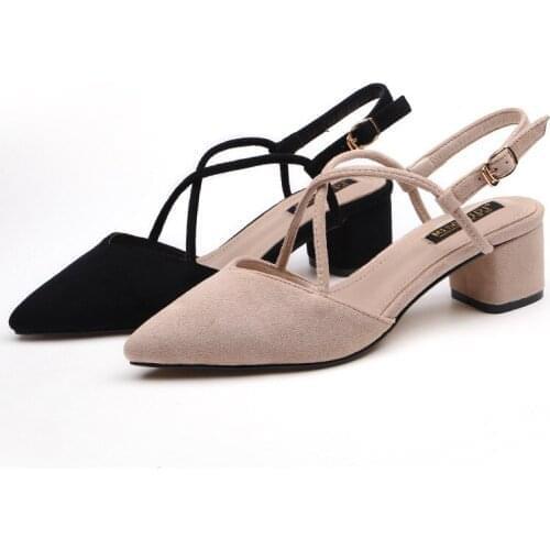 Shoes Woman 2020 Summer Sandals Women Square High Heels Pumps Female Sandals Hight Heels Shoes Ladies Flock Point Toe Sandals