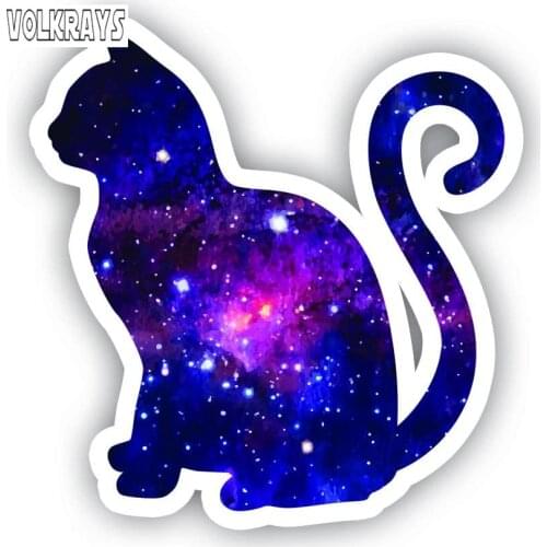 Volkrays Creative Car Sticker Cat Sitting Galaxy Sticker for Laptop Stickers Vinyl Decal Motorcycles,car, Phone, Tablet,6cm*6cm