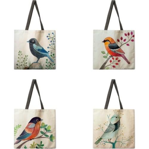 Retro flower and bird print handbag shoulder bag ladies leisure handbag outdoor beach handbag