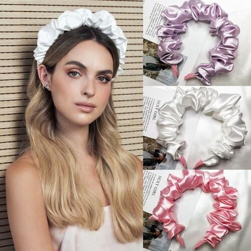 Women Shiny Silky Hairbands Handmade Folds Shape Headbands Statement Solid Hair Holder Party Hair Accessories Vintage Turban