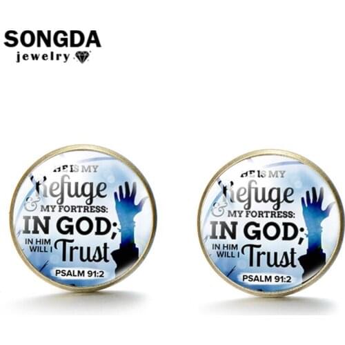 SONGDA God Is The Strength Of My Heart Bible Verse Psalm Circle Stud Earrings Christian Spirit Women Jewelry 2020 Trend Gifts