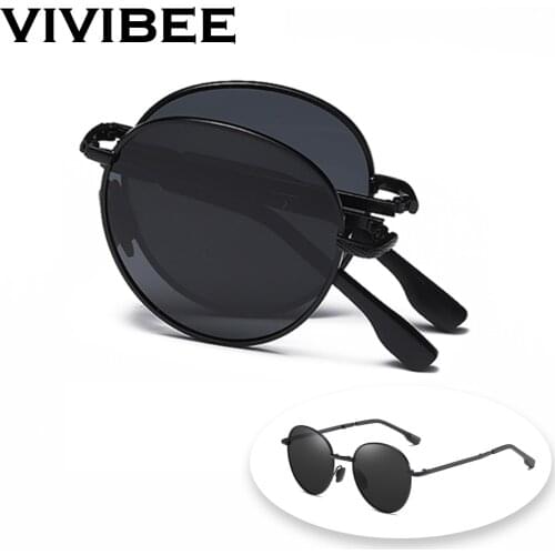 VIVIBEE 2021 Trending Square Black Folding Polarized Sunglasses Women Light Mirror Blue Fold Shades Titanium Alloy Sun Glasses