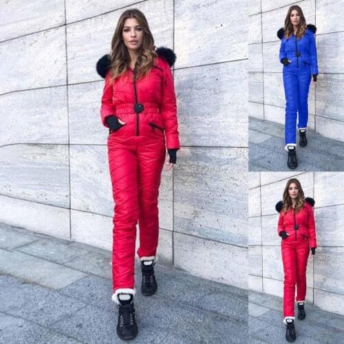 Women Playsuit Solid Padded One-Piece Ski Suit Women Waterproof Windproof Skiing Jumpsuit Snowboarding Suit Female Snow Rompers