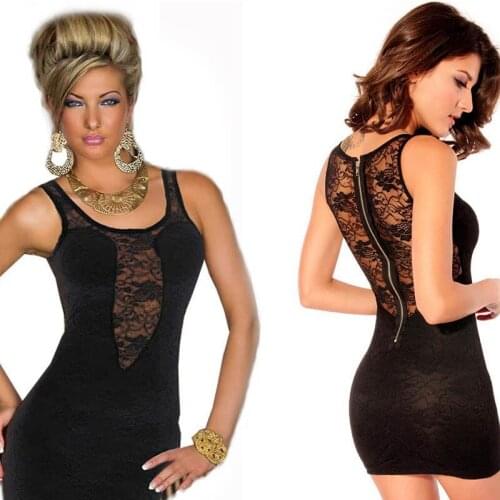 Women Summer Dress Sheer Lace Hollow out Dress Sleeveless Casual Mini Dress Sexy Clubwear Floral Mesh Zipper Party Dress Vestido