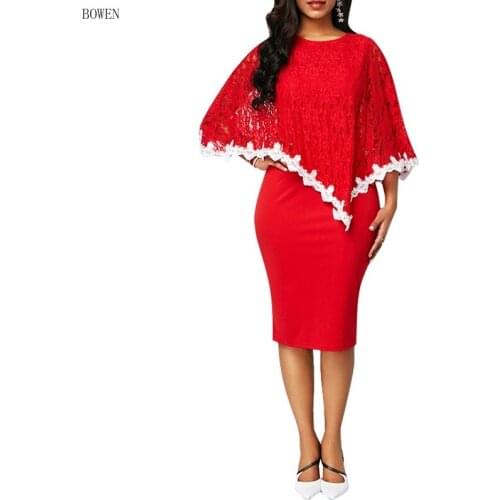 Woman Dress 2021 Spring Summer Casual Slim Patchwork Lace Office Bodycon Dresses Women Vintage Elegant Sexy Party Dresses