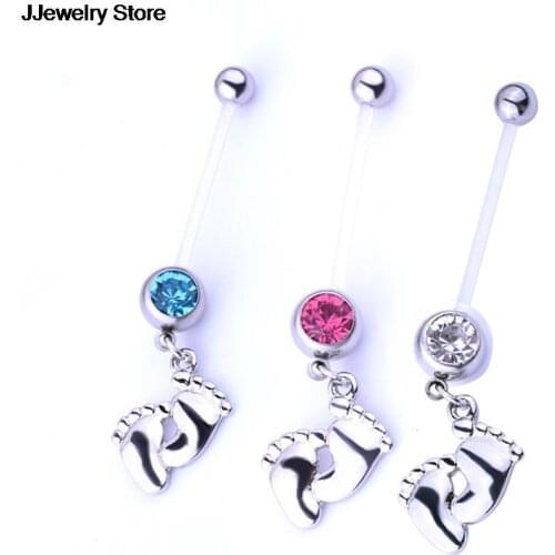 1Pcs 3 Colors Surgical Steel Navels Belly Button Rings Fashion Dangle In Baby Feet Piercings Body Jewelry Hot