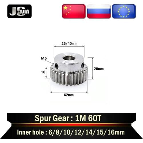 1Pcs 45# Steel 1Modulus 60Teeth Spur Gear D Bore Metal Motor Convex Gear Rack Transmission