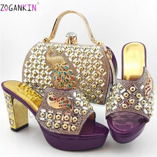 2020 Elegant Style Women Shoes and Bag to Match Ten Color For Wedding Nigerian Lady Shoes Matching Bag with Shinning Crystal