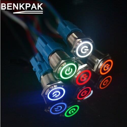 3-220V Angel Eye Momentary Latching push button switch locked 16mm flat head fixed Push Button waterproof LED metal switch