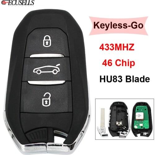 3 Button DS Style Smart Remote Car Key KYDZ Board 433MHz 46 Chip for Peugeot 508 for Citroen C4 with Emergency Key HU83 Blade