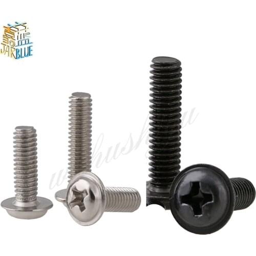 50Pcs M2 M2.5 M3 M4 PWM Silver or Black Pan Padded Screws Referral Computer Case Chassis Fixed Motherboard Screws With Pad