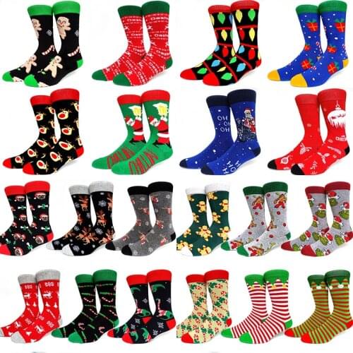 6 Pairs NEW 2021 Christmas Socks Men Long New Year Crew Socks Funny Happy Cartoon Santa Claus Snow Elk Mens Cotton Plus Size